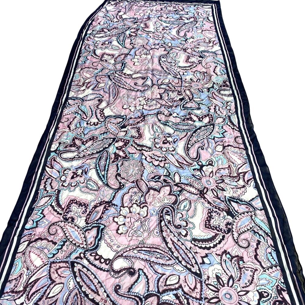 Cotton rayon blend scarf wrap shawl Boho pink & blue paisley preppy beachy chic